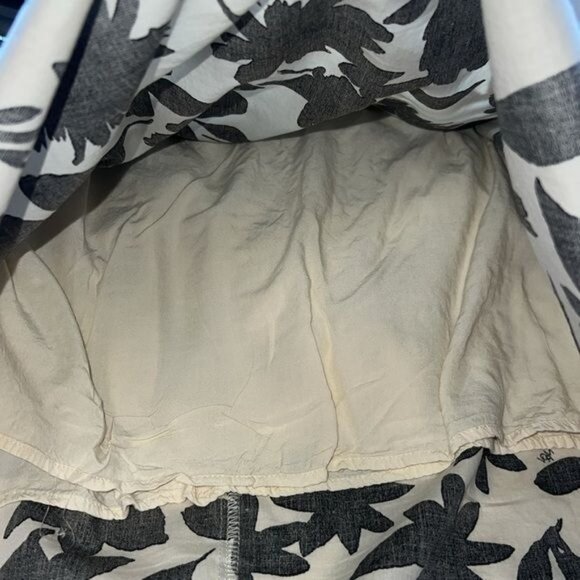 Zoe & Claire Black & Cream Floral Print Midi Dress Striped Waist Tie & Hem Sz M - Picture 8 of 13